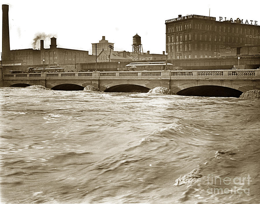Bridge Photograph - Genesee River Rochester New York State  At Flood Stage Circa 1904 by Monterey County Historical Society