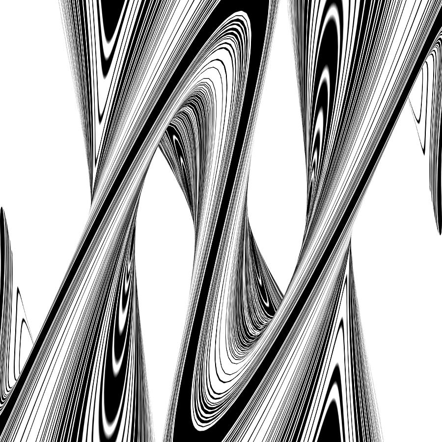 Geometric Twisted Wave Black and White Shape Digital Art