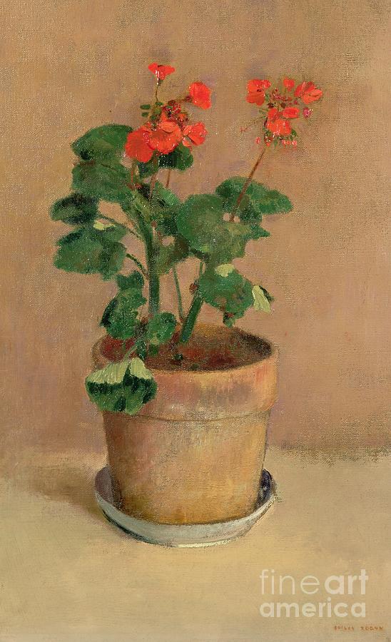 Geraniums in a Pot Painting by Odilon Redon