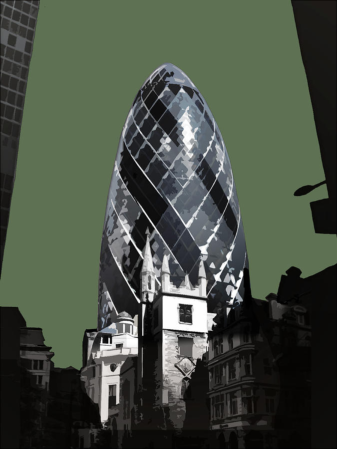 London Mixed Media - Gherkin - Olive GREEN by BFA Prints