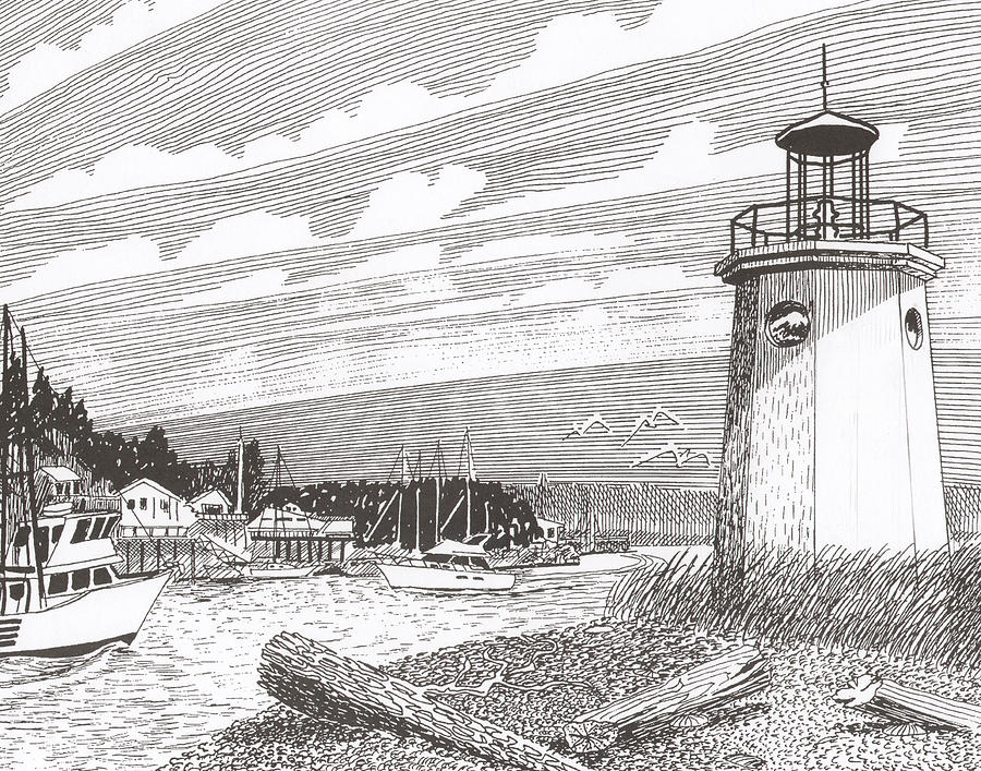 Lighthouse Gig Harbor Entrance Drawing