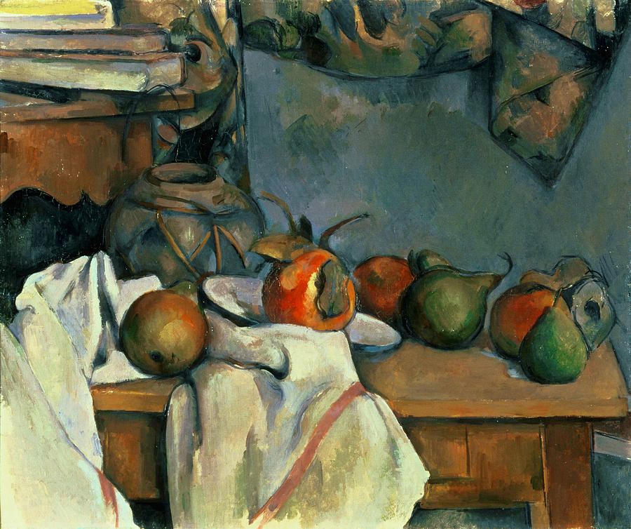 Ginger Pot with Pomegranate and Pears #2 Painting by Paul Cezanne