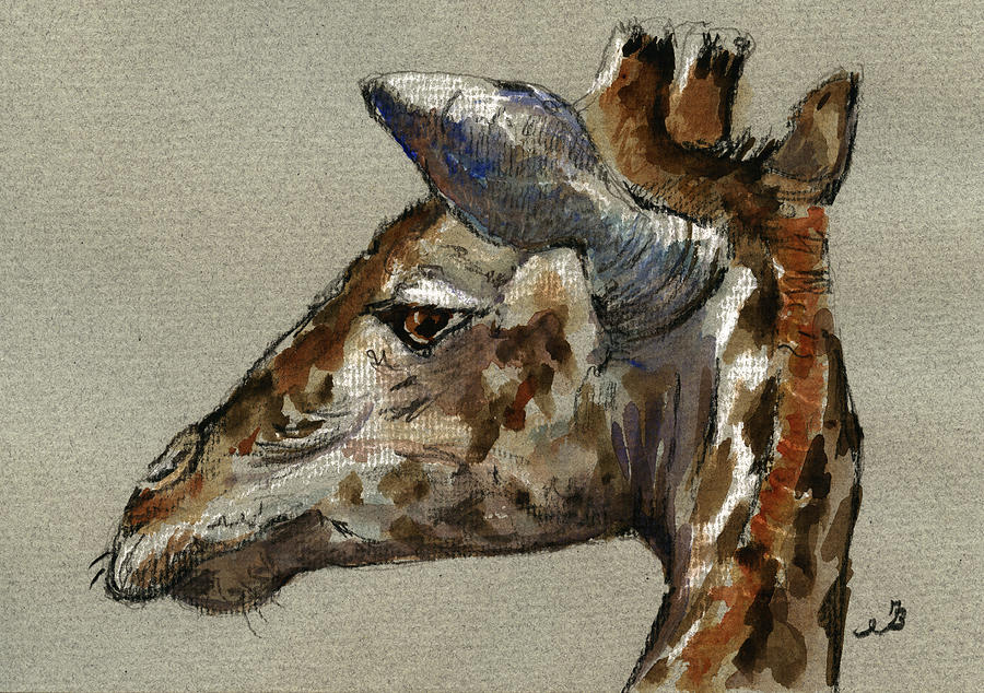 Nature Painting - Giraffe head study #1 by Juan  Bosco