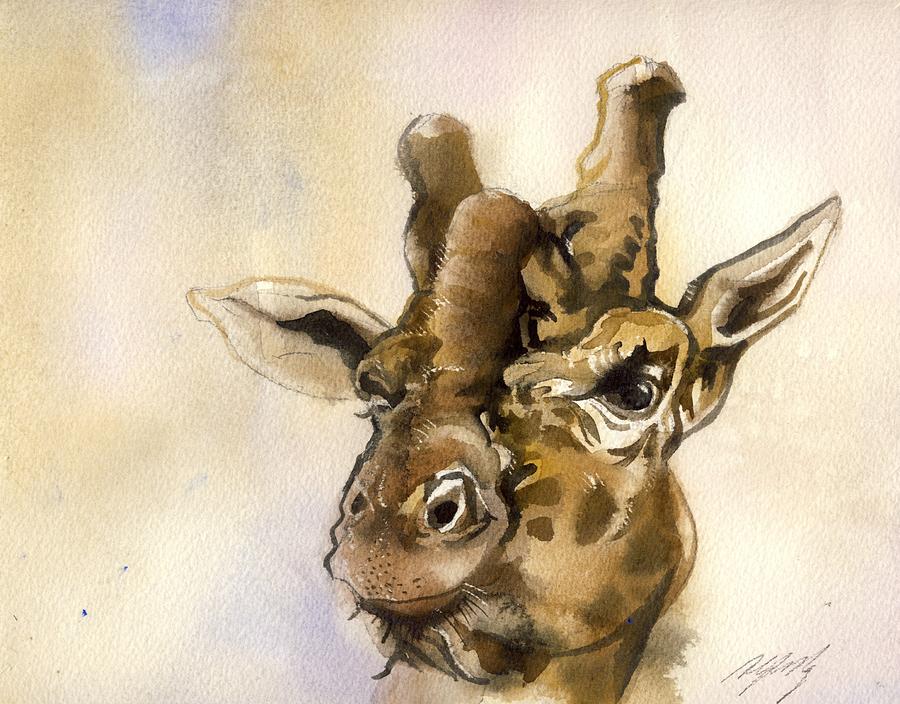 Giraffe Watercolor  #1 Painting by Alfred Ng