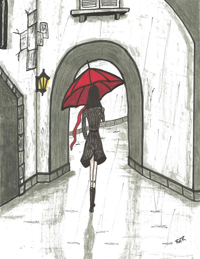 Girl Drawing - Girl in the Rain #1 by Ray Ratzlaff