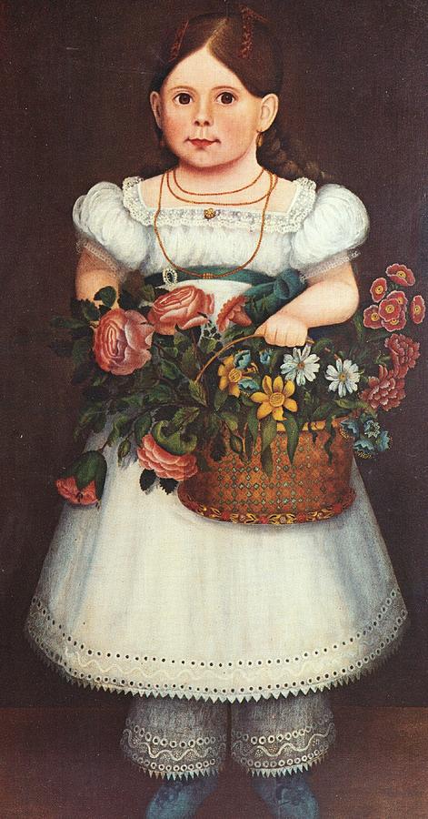 Girl With Basket of Flowers #1 Painting by Artist Unknown