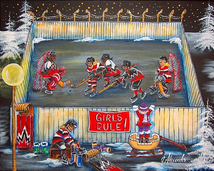 Girls Hockey Painting - Girls Rule #1 by Jill Alexander