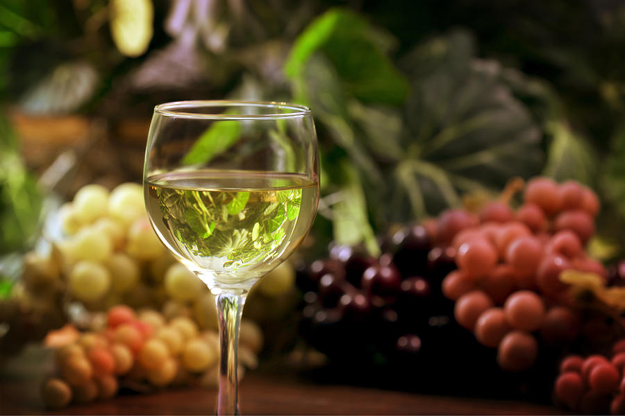 Glass And Grapes Photograph