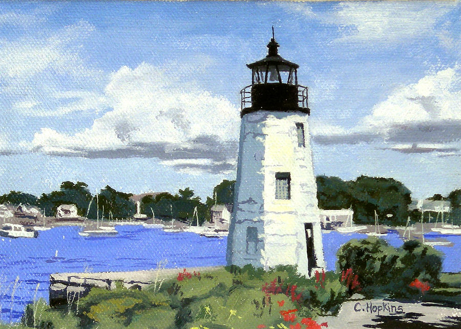 Sunset Painting - Goat Island Lighthouse Newport Rhode Island #4 by Christine Hopkins