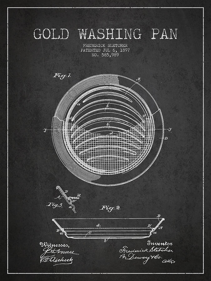 Vintage Digital Art - Gold Washing Pan Patent Drawing from 1897 #1 by Aged Pixel