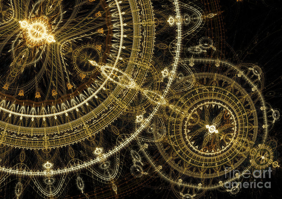 Golden abstract circle fractal #1 Digital Art by Martin Capek
