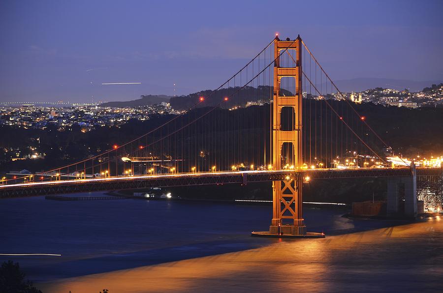 Golden gate Bridge at night Photograph by Alex King