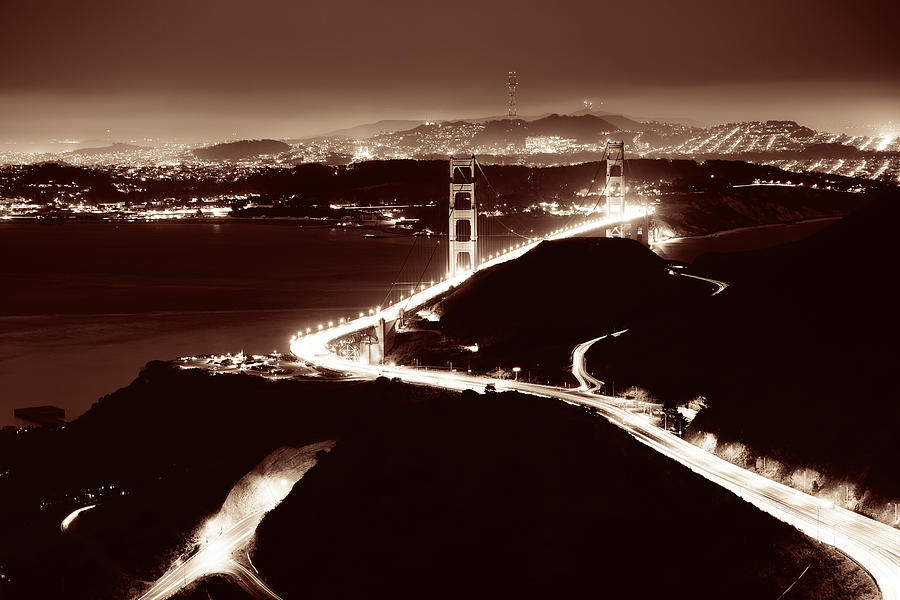 Golden Gate Bridge at night #1 Photograph by Songquan Deng