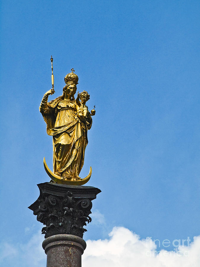 Munich Movie Photograph - Golden statue of the Virgin Mary in Munich Germany #2 by Howard Stapleton