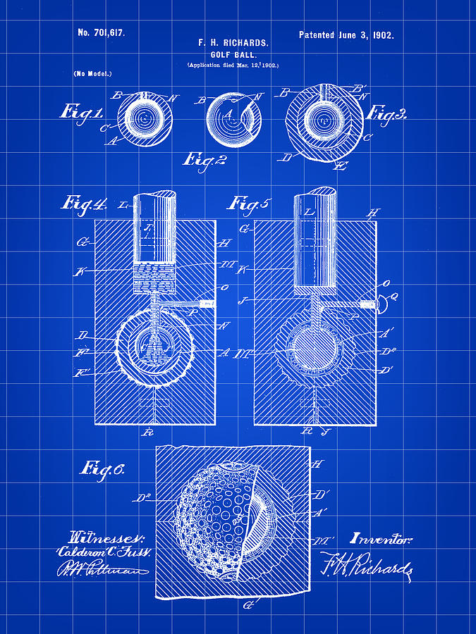 Patent Digital Art - Golf Ball Patent 1902 - Blue by Stephen Younts