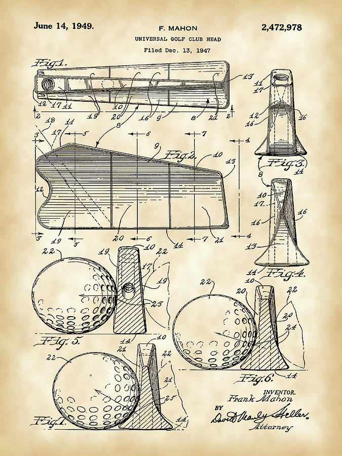 Golf Club Head Patent 1947 - Vintage Digital Art by Stephen Younts