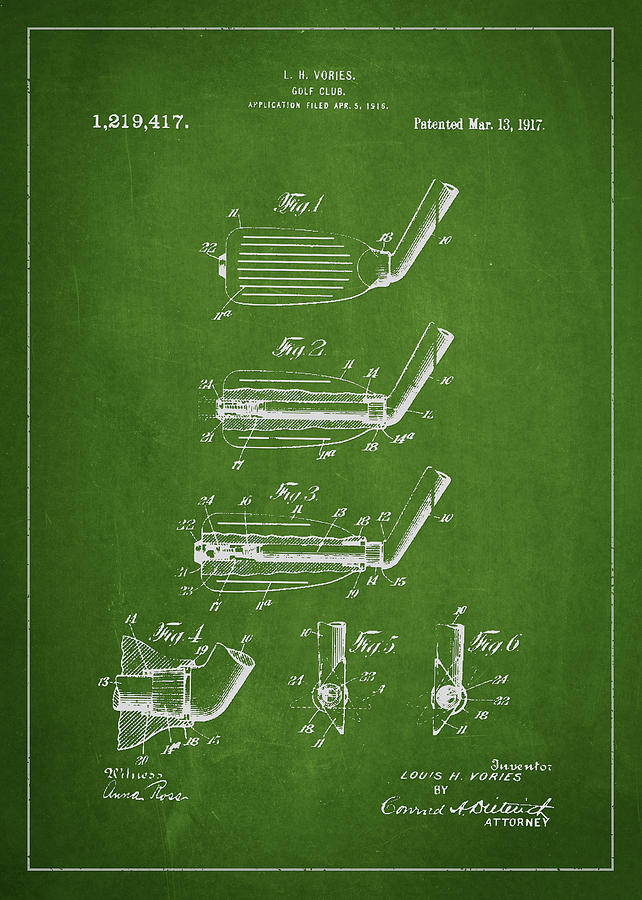 Golf Club Patent Drawing From 1917 Digital Art