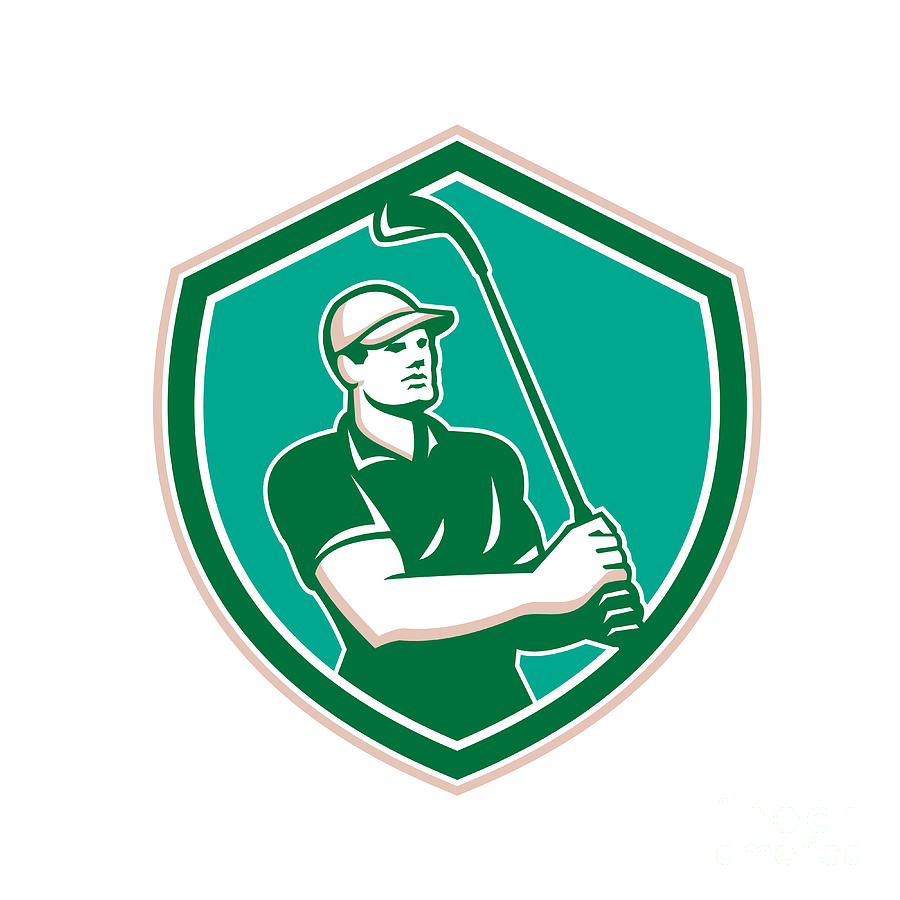Golf Digital Art - Golfer Tee Off Golf Shield Retro #1 by Aloysius Patrimonio