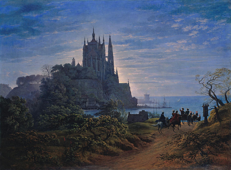 Karl Friedrich Schinkel Painting - Gothic church on a rock by the sea #1 by Celestial Images