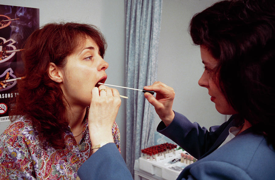 Gp Taking A Throat Swab From A Patient #1 by Damien Lovegrove/science ...