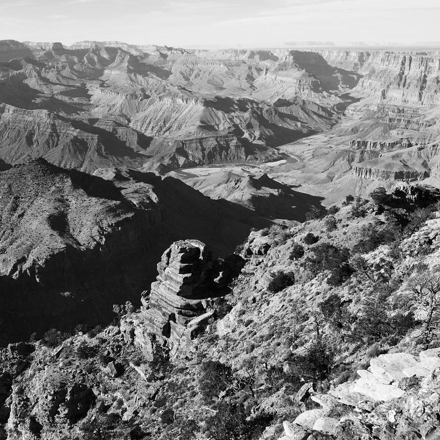 Grand Canyon Eastern Sunset View Square Black and White #1 Photograph by Shawn OBrien