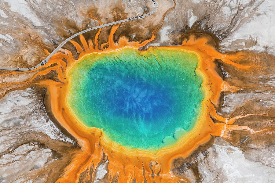 Yellowstone National Park Photograph - Grand Prismatic Spring, Midway Geyser #1 by Peter Adams