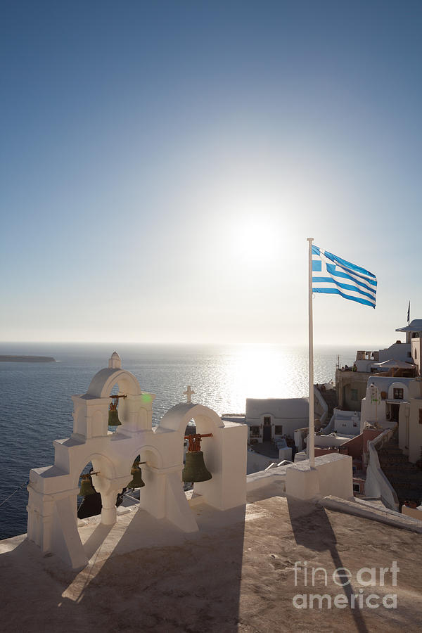 Greece flag waving at sunset #1 Photograph by Matteo Colombo