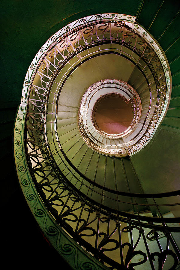 Green and brown spiral staircase #1 Photograph by Jaroslaw Blaminsky
