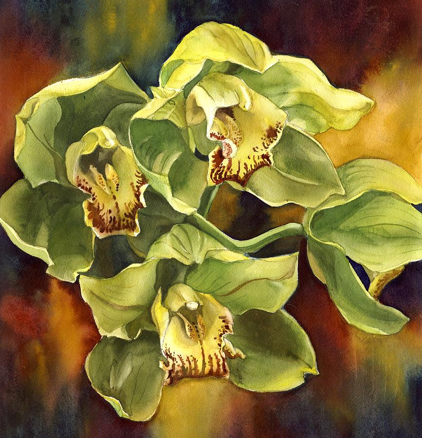 Green Cymbidium Orchid #1 Painting by Alfred Ng
