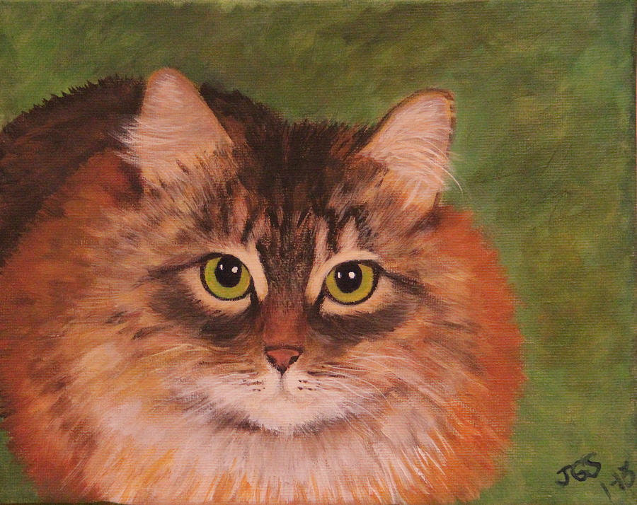 Green Eyed Kitty Painting by Janet Greer Sammons