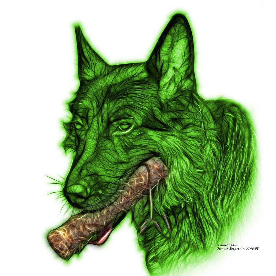 Green German Shepherd and Toy - 0745 F #1 Digital Art by James Ahn