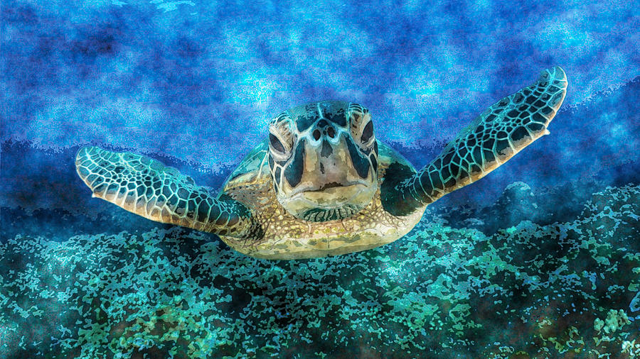 Green Turtle Painting by MotionAge Designs