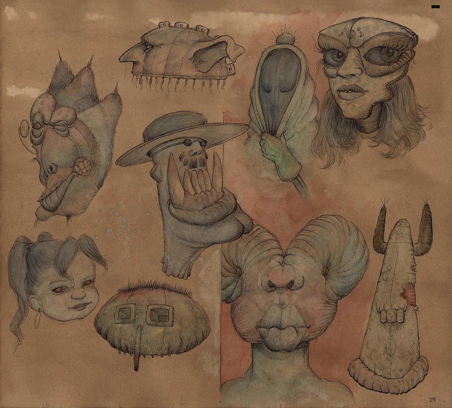 Grotesque Faces II Drawing by Don Michael