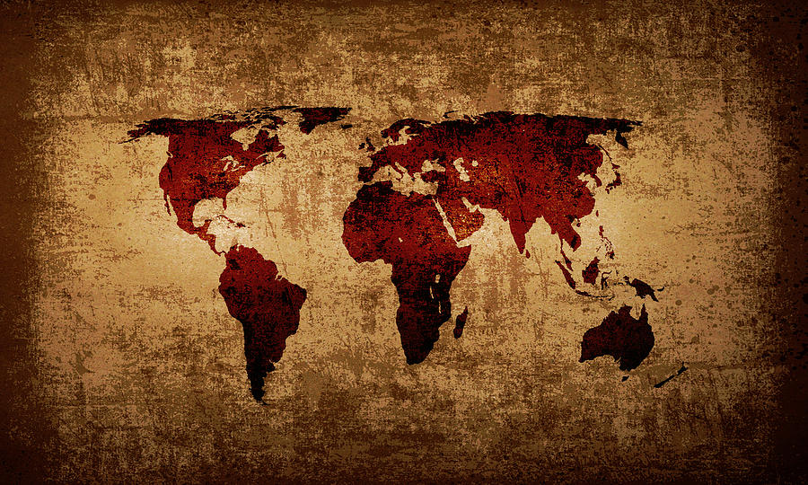 Grunge world map  #1 Digital Art by Steve Ball