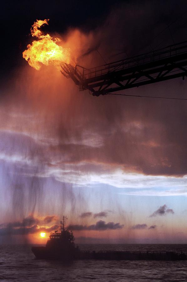 Gulf Of Mexico Oil Spill Flaring #1 Photograph by U.s. Coast Guard/science Photo Library