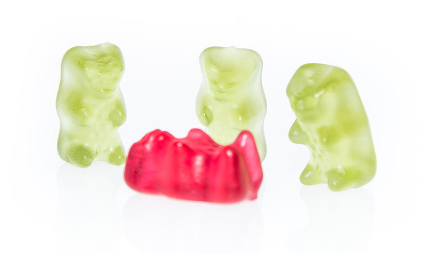 Bear Photograph - Gummi Bears isolated on white #1 by Handmade Pictures