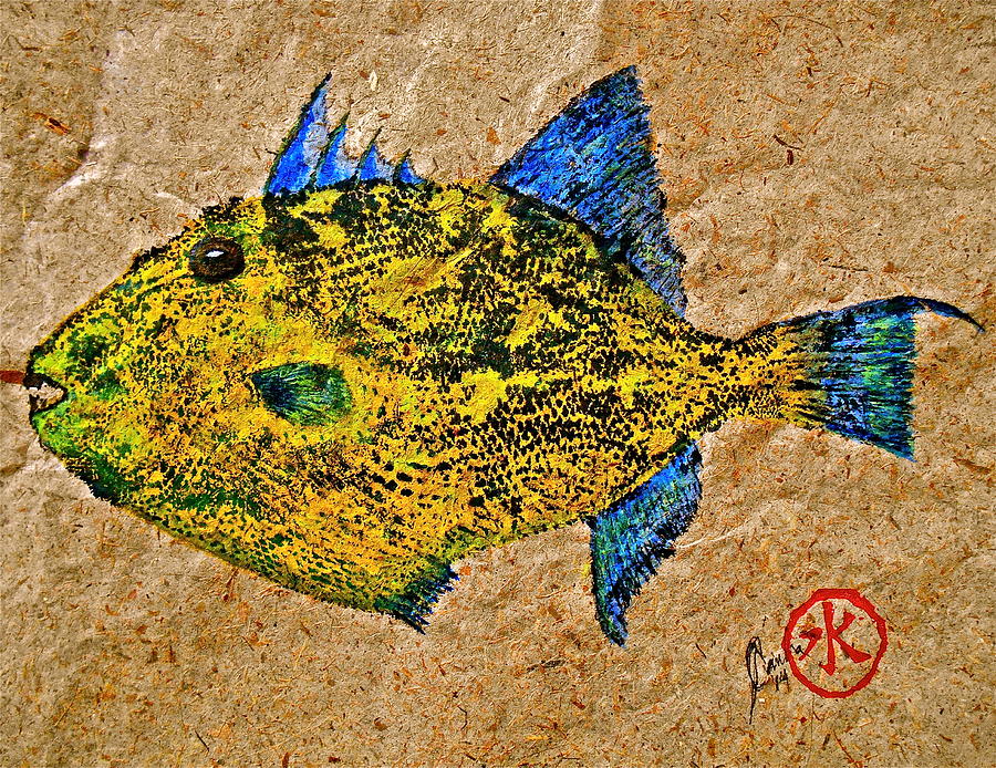 Fish Mixed Media - Gyotaku - Triggerfish - Queen Triggerfish #3 by Jeffrey Canha