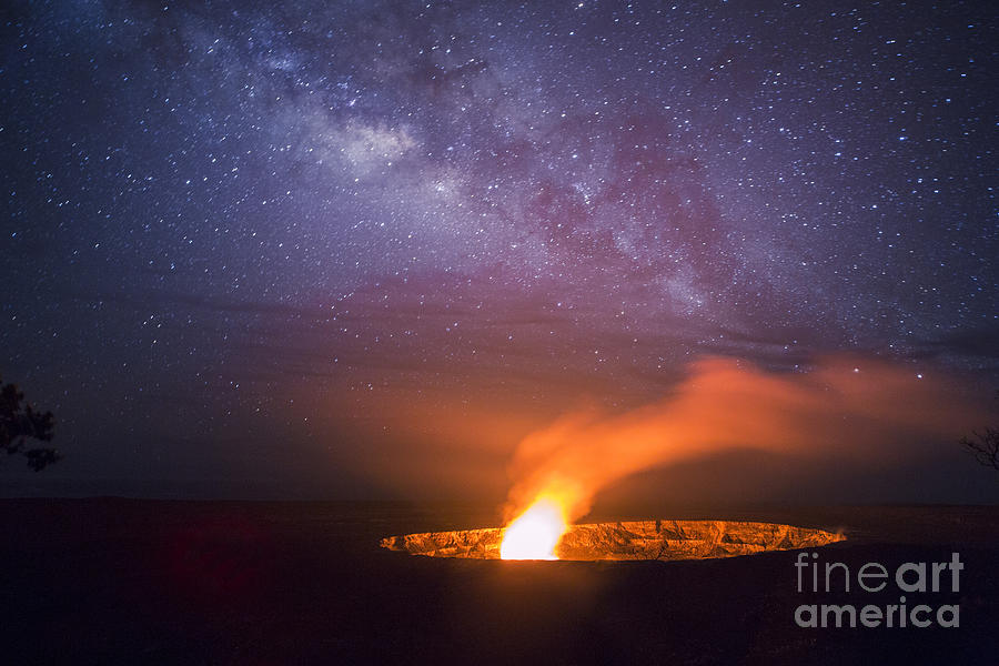 Hawaii Volcanoes National Park Photograph - Halemaumau Crater and Milky Way by Douglas Peebles