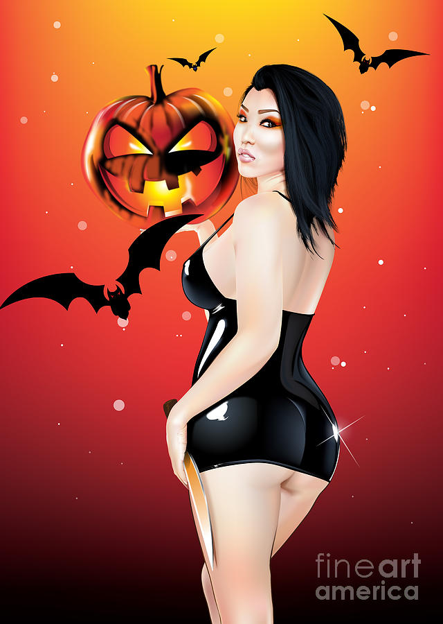 Halloween pin-up Digital Art by Brian Gibbs