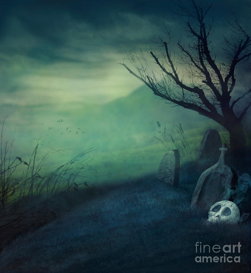 Halloween graveyard Digital Art by Mythja Photography
