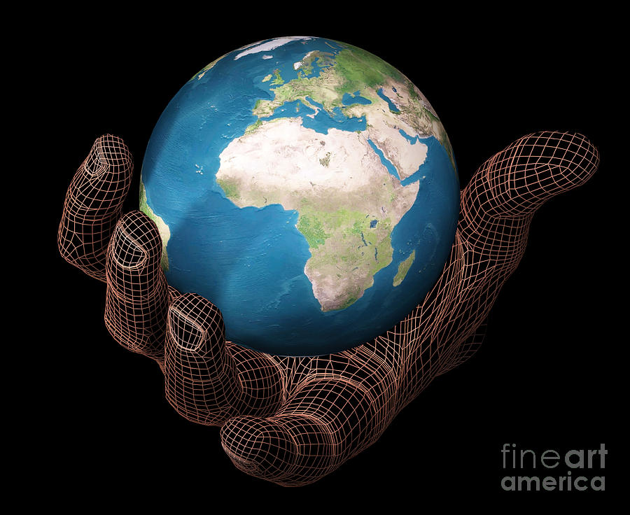 Globe Photograph - Hand Holding The Earth #1 by Scott Camazine