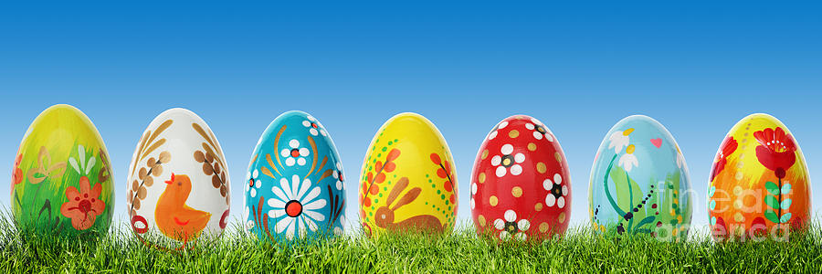 Handmade Easter Eggs On Grass Photograph