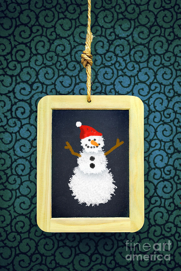 Hanged Xmas Slate - Snowman Photograph by Carlos Caetano