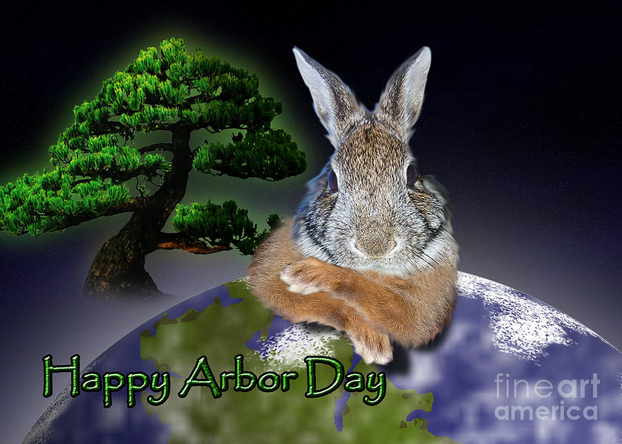 Nature Photograph - Happy Arbor Day Bunny Rabbit #1 by Jeanette K