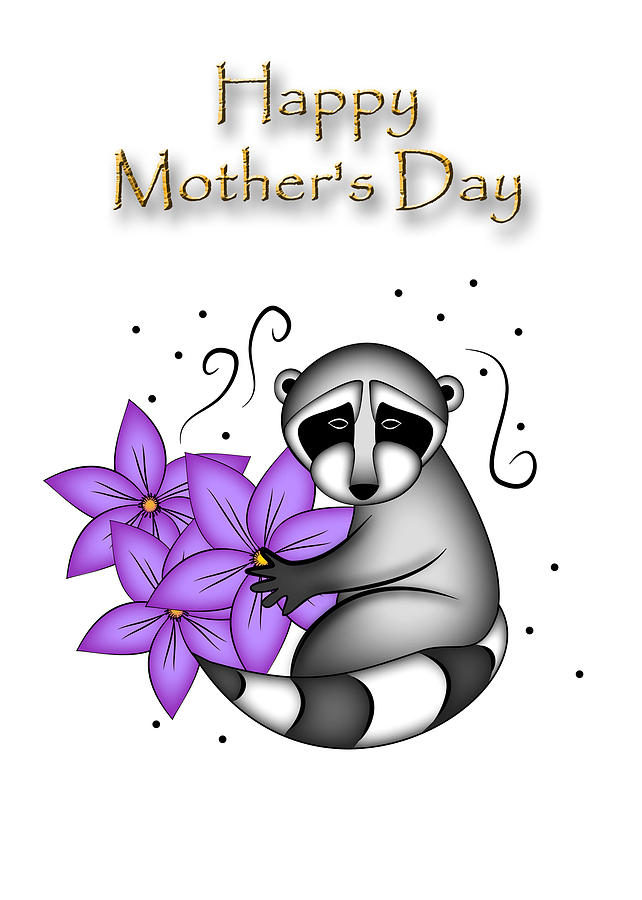 Mothers Day Digital Art - Happy Mothers Day Raccoon #1 by Jeanette K