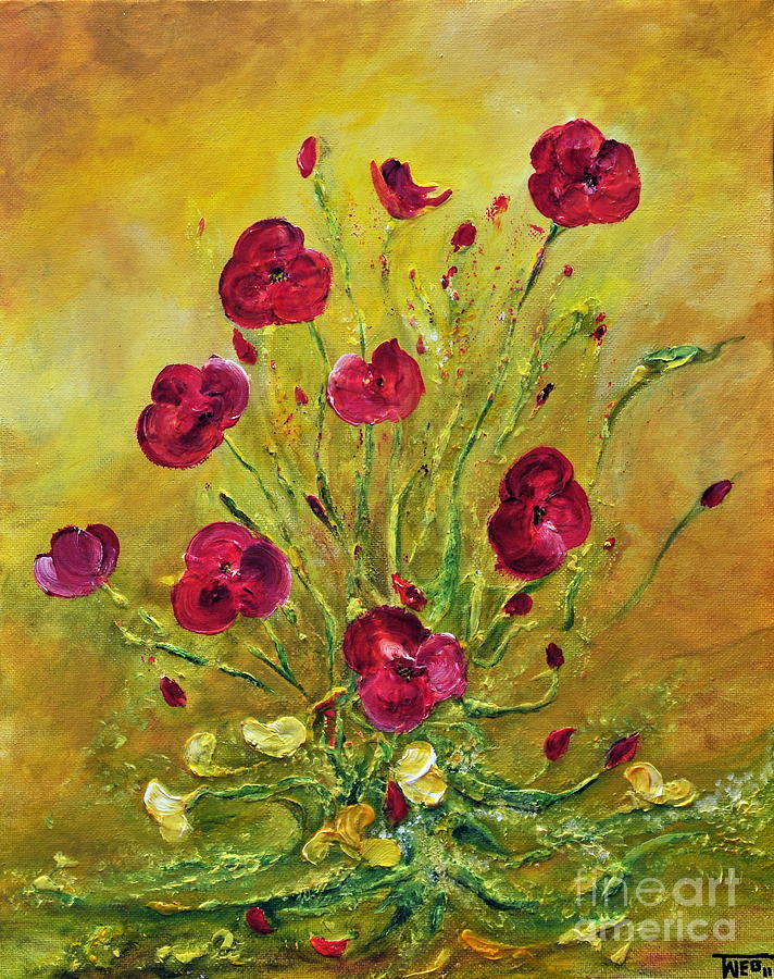 Abstract Painting - Happy Poppies #2 by Teresa Wegrzyn