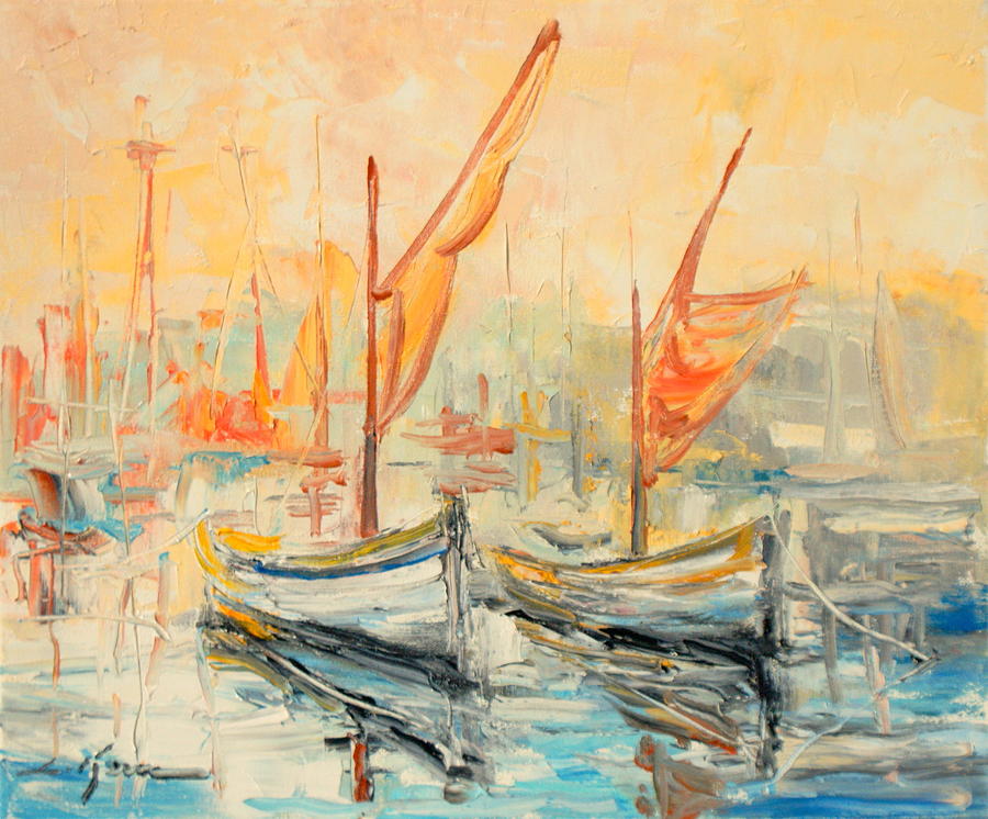 Boat Painting - Harbour impression #1 by Luke Karcz