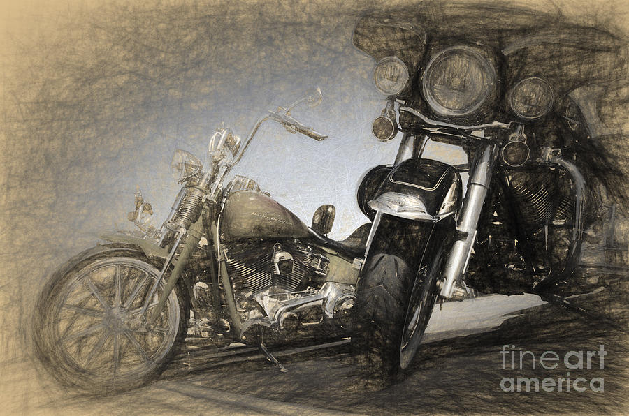 Harley davidsons #1 Digital Art by Perry Van Munster