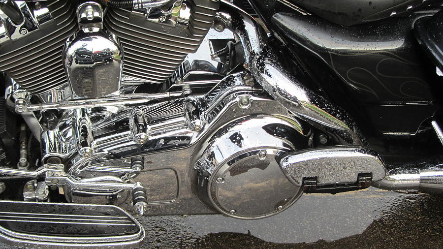 Harley Engine Close-up Rain 1 #1 Photograph by Anita Burgermeister
