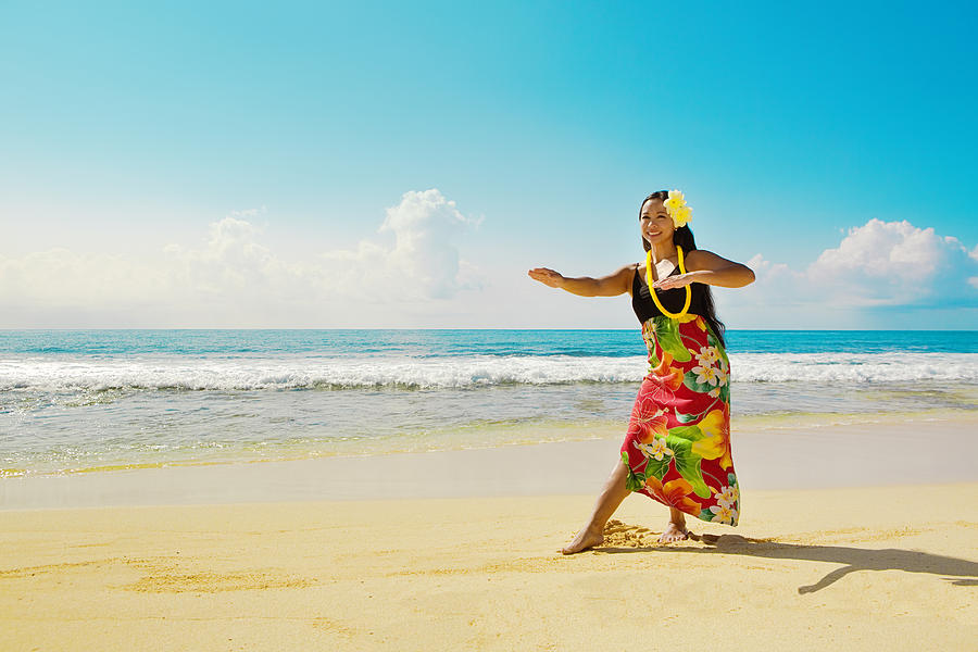 Hawaiian Hula Dancer Dancing on the Beach #1 Photograph by YinYang